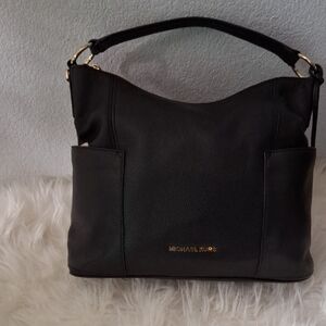 Michael Kors Anita Black Leather Medium Shoulder Bag.